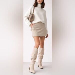 💫🍂Beige Suede High Heel Slouch Boots – Chic Pointed Toe Zip Up Fall Style.🍂💫